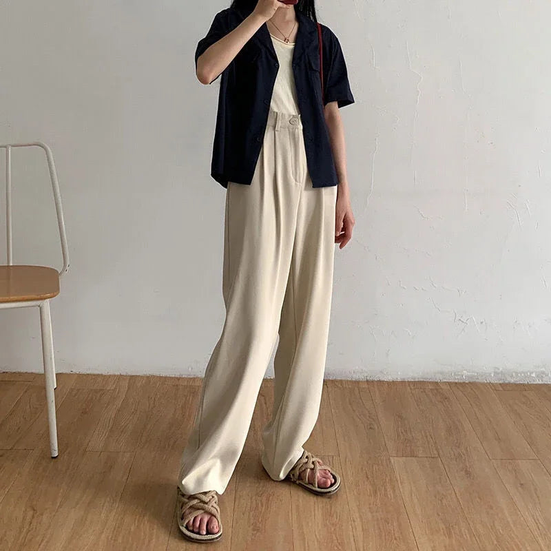 High Waist Women Suit Pants Fall Straight Office Ladies Korean Fashion Trousers Casual Button Loose Female Black Pants New 2024 - Smarsty
