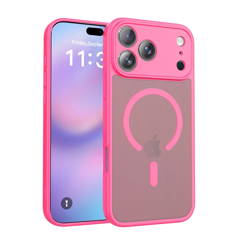 Matte Translucent Phone Case For iPhone 17 16 15 14 13 12 Pro Max Plus For Magsafe Wireless Charge Armor Shockproof Cover