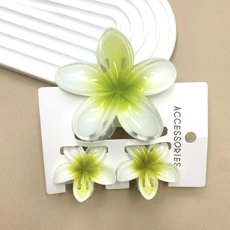 Bohemian Plumeria Hair Claw Clips Set Lightweight Beach - Smarsty