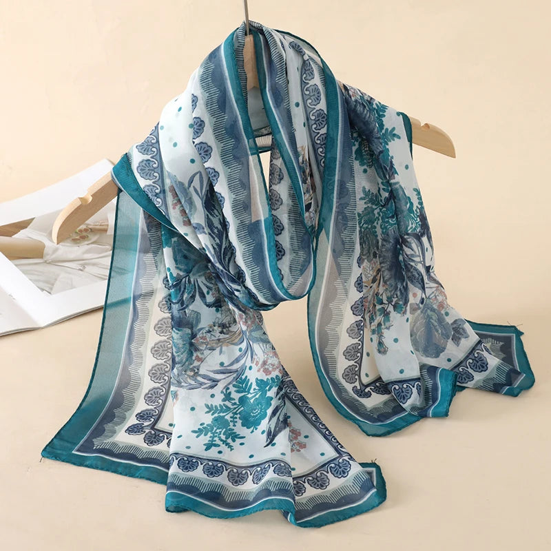 Women Print Chiffon Scarf Lightweight Sunscreen Shawl Wrap - Smarsty