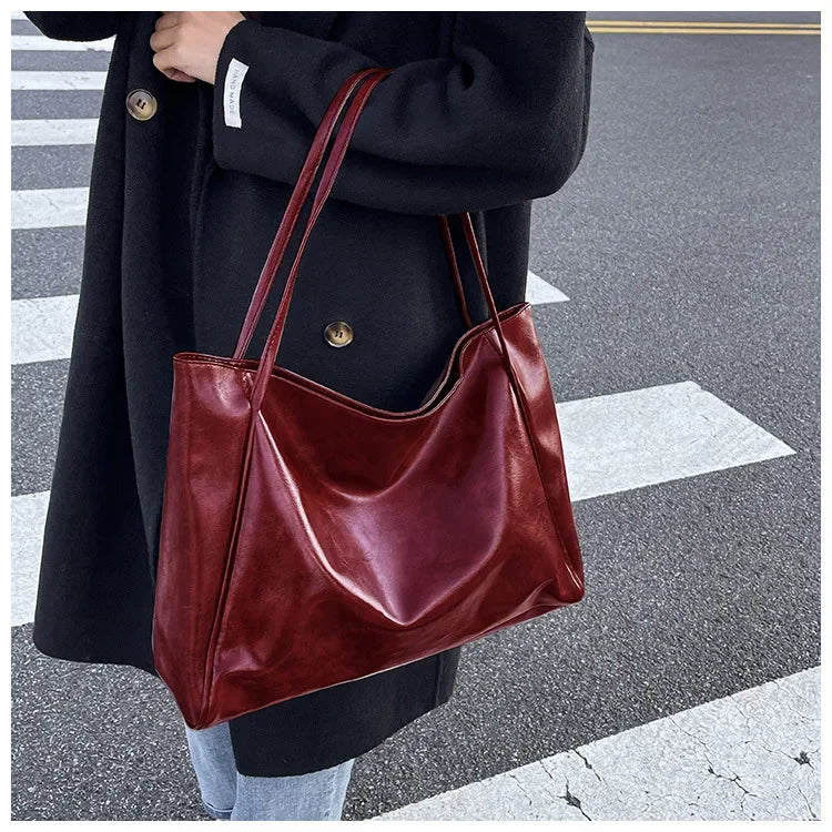 Women PU Leather Tote Bag Large Capacity Shoulder Crossbody - Smarsty