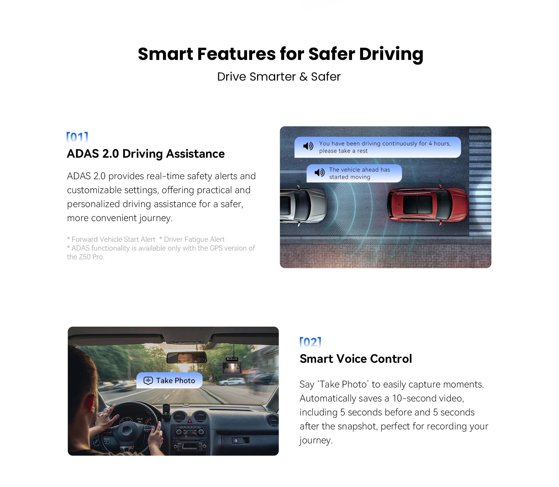 Dash Cam 4K Night Vision GPS ADAS Front Rear Parking - Smarsty