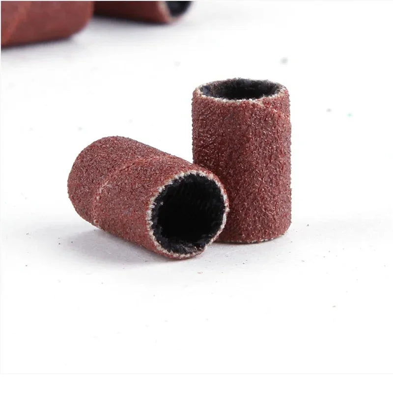 100/50pc Sanding Cap Bands For Electric Manicure Machine 180/120/80 Grit Nail Drill Grinding Bit Files Pedicure Tool