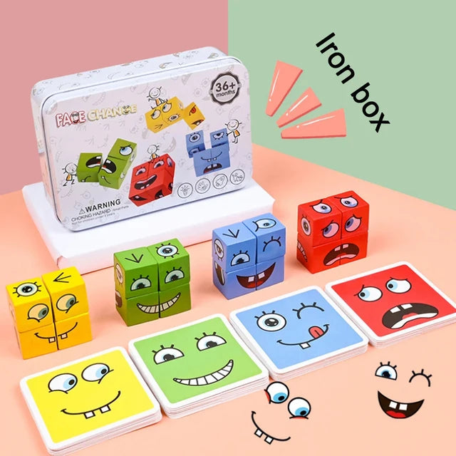 Cube Face Change Building Blocks Board Game Wood Puzzle Montessori Expression Wooden Blocks Blocos For Children Kids Toys Gift by Smarsty