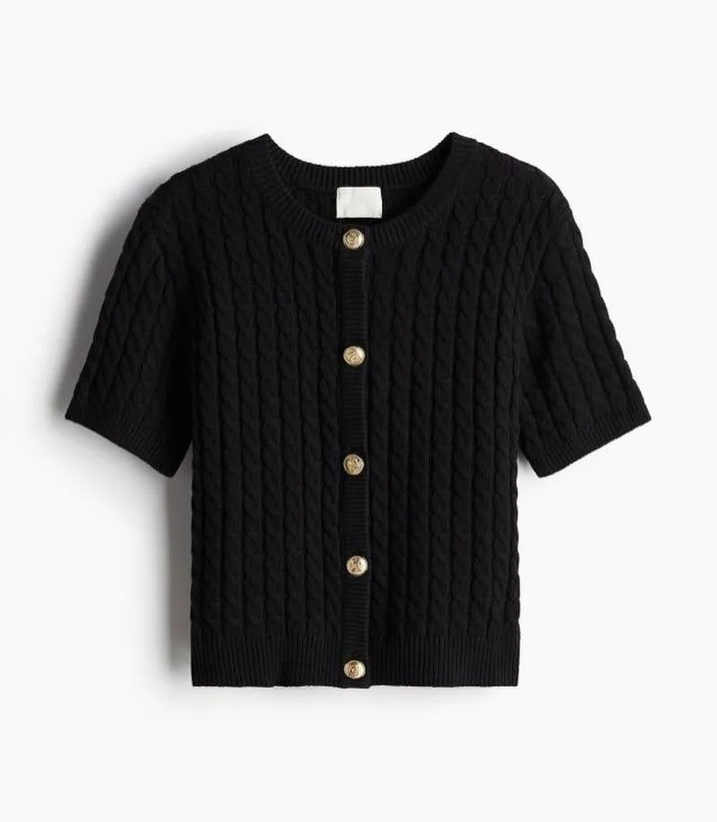 Trendix Women Winter Knit Cardigan Winter Street Fashion Patchwork Ribbed Short Sleeve Sweater Autumn Commute Knitwear Crop Top - Smarsty