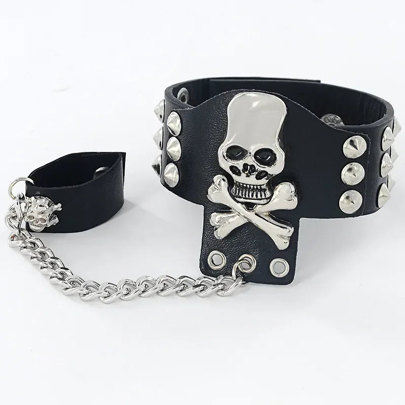 Unisex PU Leather Punk Bracelet with Spikes and Skull - Smarsty