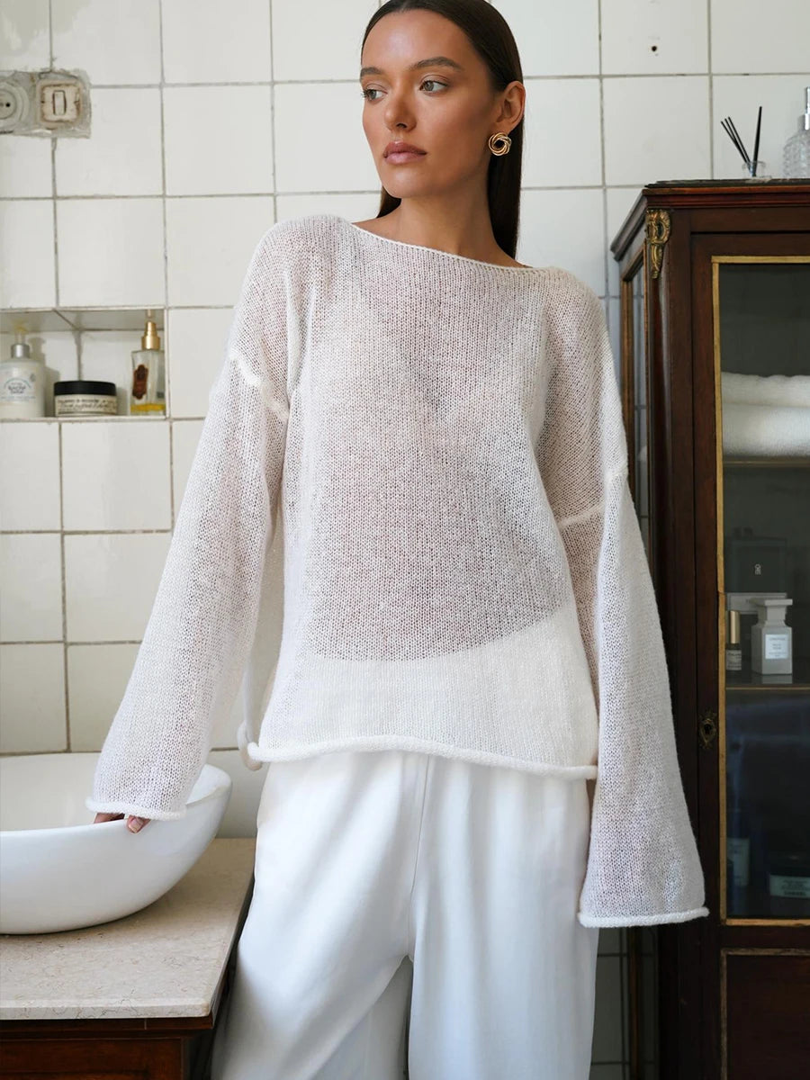 Hirsionsan Elegant Sweater Women 2024 Summer Autumn Casual Fashion Loose Women Pullovers Chic Pink White Jumper Sueter Mujer - Smarsty