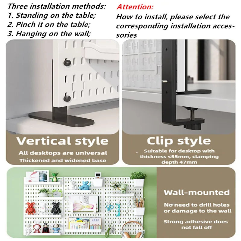 Punch-free Hole Board Vertical Desktop Wall Hanging Office Desk Storage Shelf Reading Room Desktop kitchen Bathroom Storage Rack by Smarsty