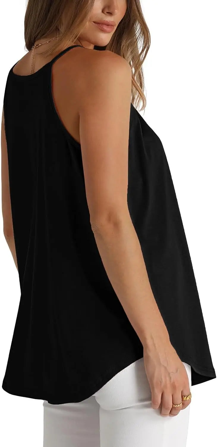 Womens Pleated Tank Tops Spaghetti Strap Camisole Halter Tops Curved Hem Fashion 2024