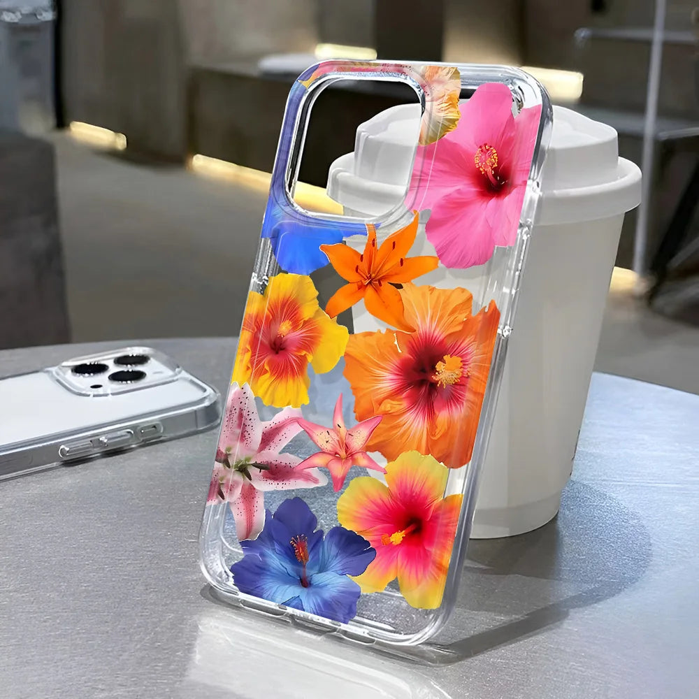 Clear Floral Pattern Phone Case For iPhone 7 To 16 - Smarsty