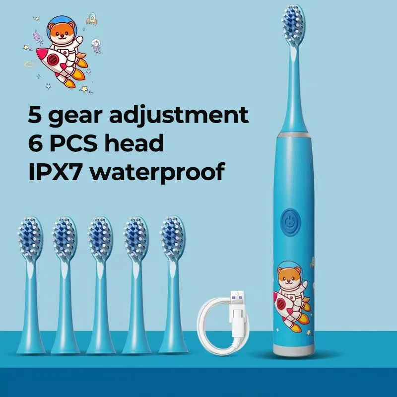 Child's Rechargeable Sonic Electric Toothbrush With Replacement Heads - Smarsty
