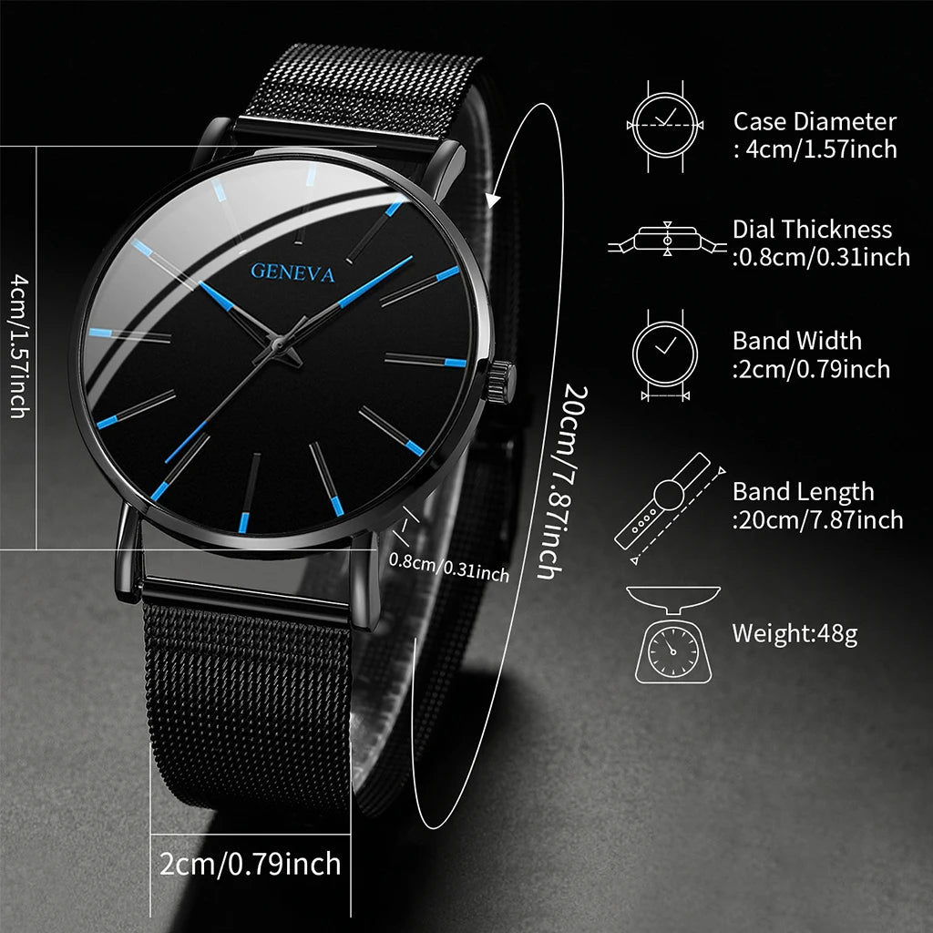 Ultra Thin Men's Quartz Watch with Steel Mesh Band - Smarsty