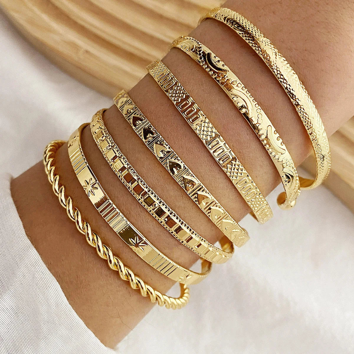 Punk Gold Color Bracelets Set for Women Fashion - Smarsty