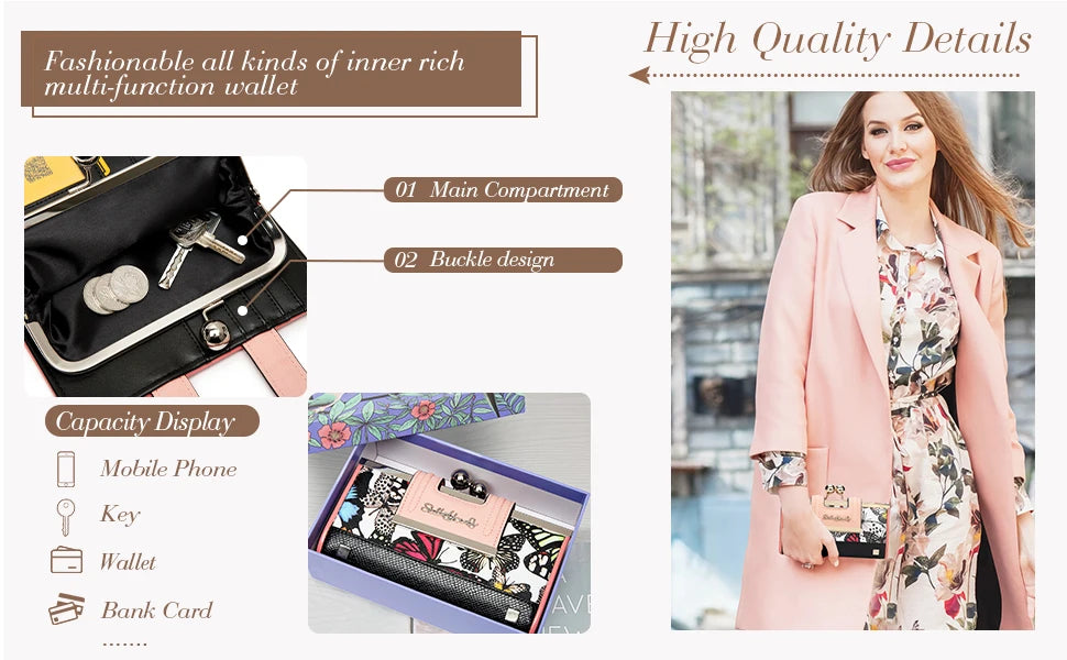 Women Wallet Leather Large Capacity Handbag Long Purse 10-card slots and clips Zero SY5025