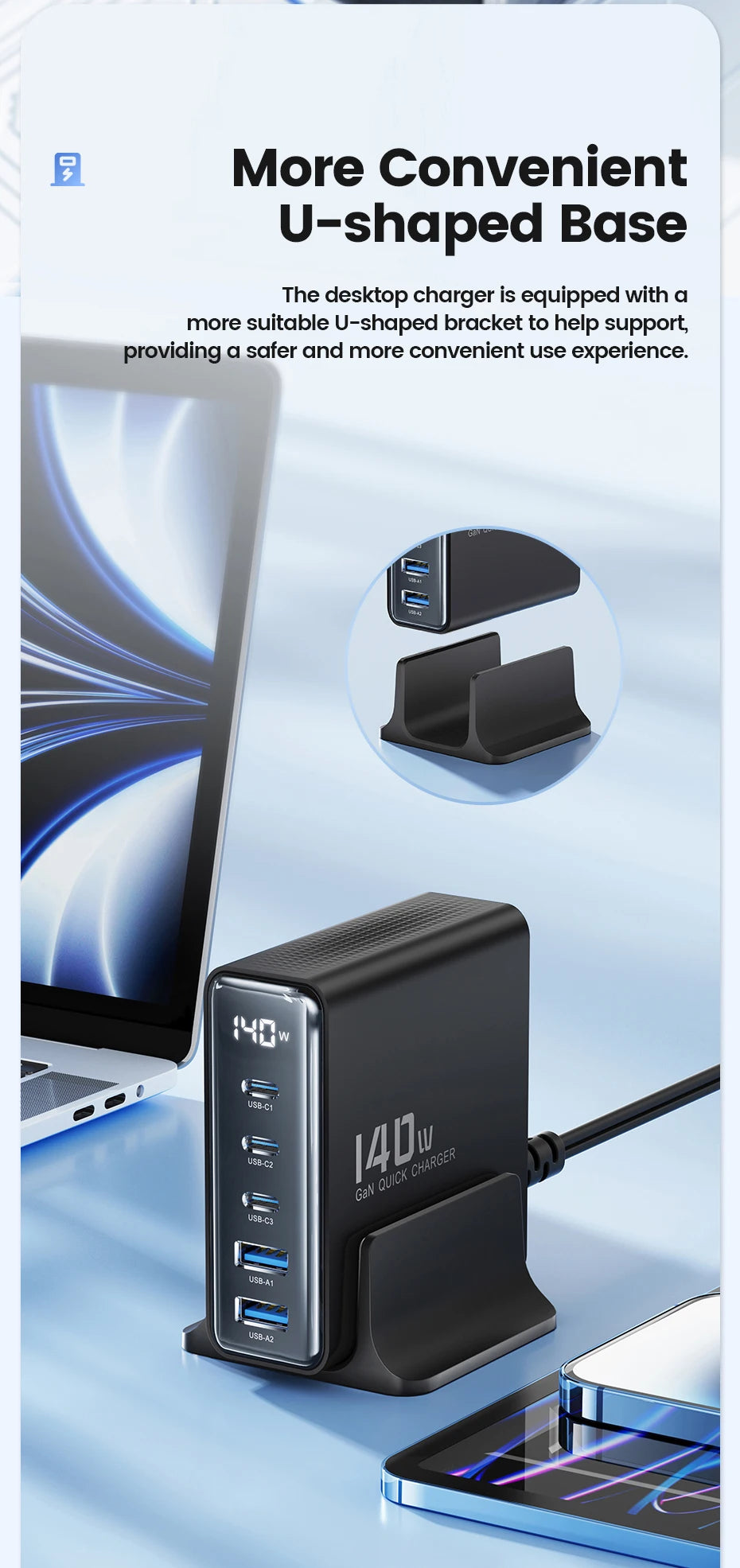 GaN USB Charger Desktop 100W 5in1 With LED Display Pro - Smarsty