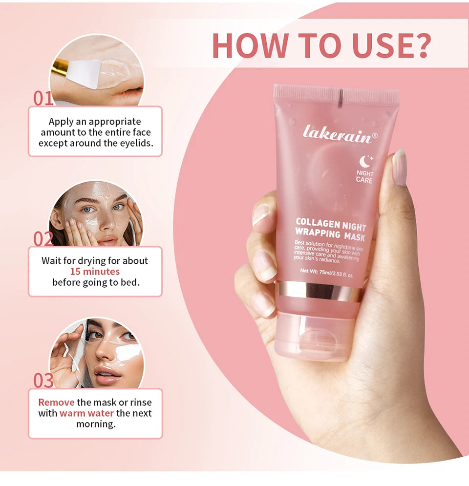 Collagen Wrapping Mask And Brush Set Rejuvenation Moisturize Brightening Korean Face Mask Make Glowy Skin Elasticity Facial Mask - Smarsty