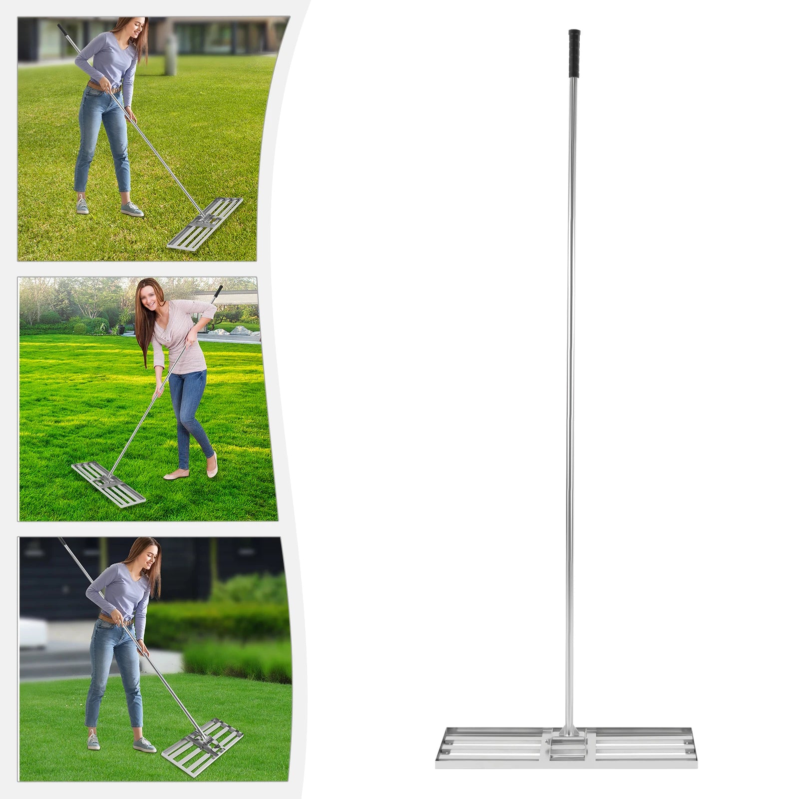 Professional Lawn Leveling Rake Soil Lawn Rake Adjustable 50-180cm Handle 180° Rotation for Perfect Turf & Green Grass