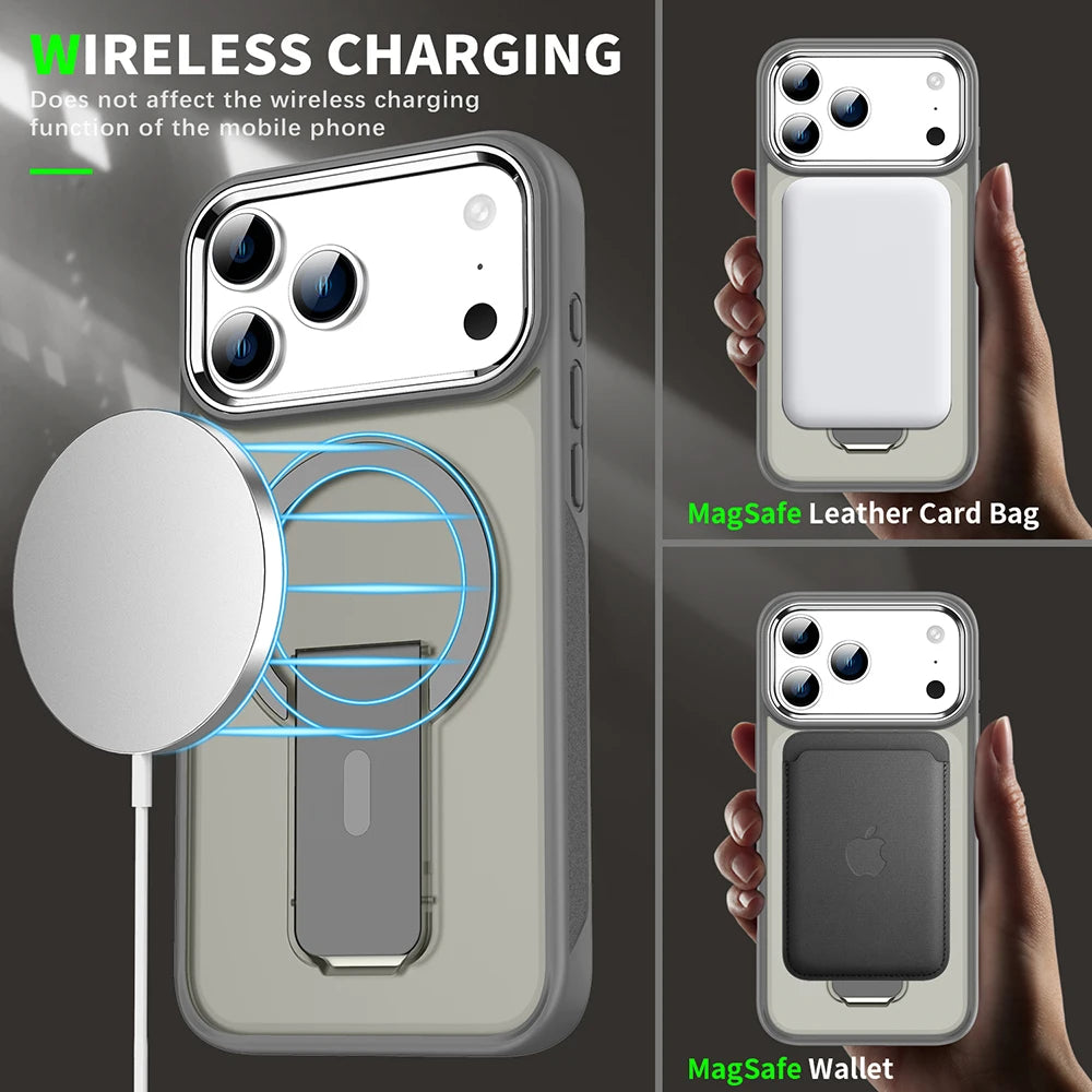 Luxury For Magsafe Phone Case For iPhone 17 Pro Max Air Magnetic Wireless Charge Folding Stand Holder Matte Cover Cases