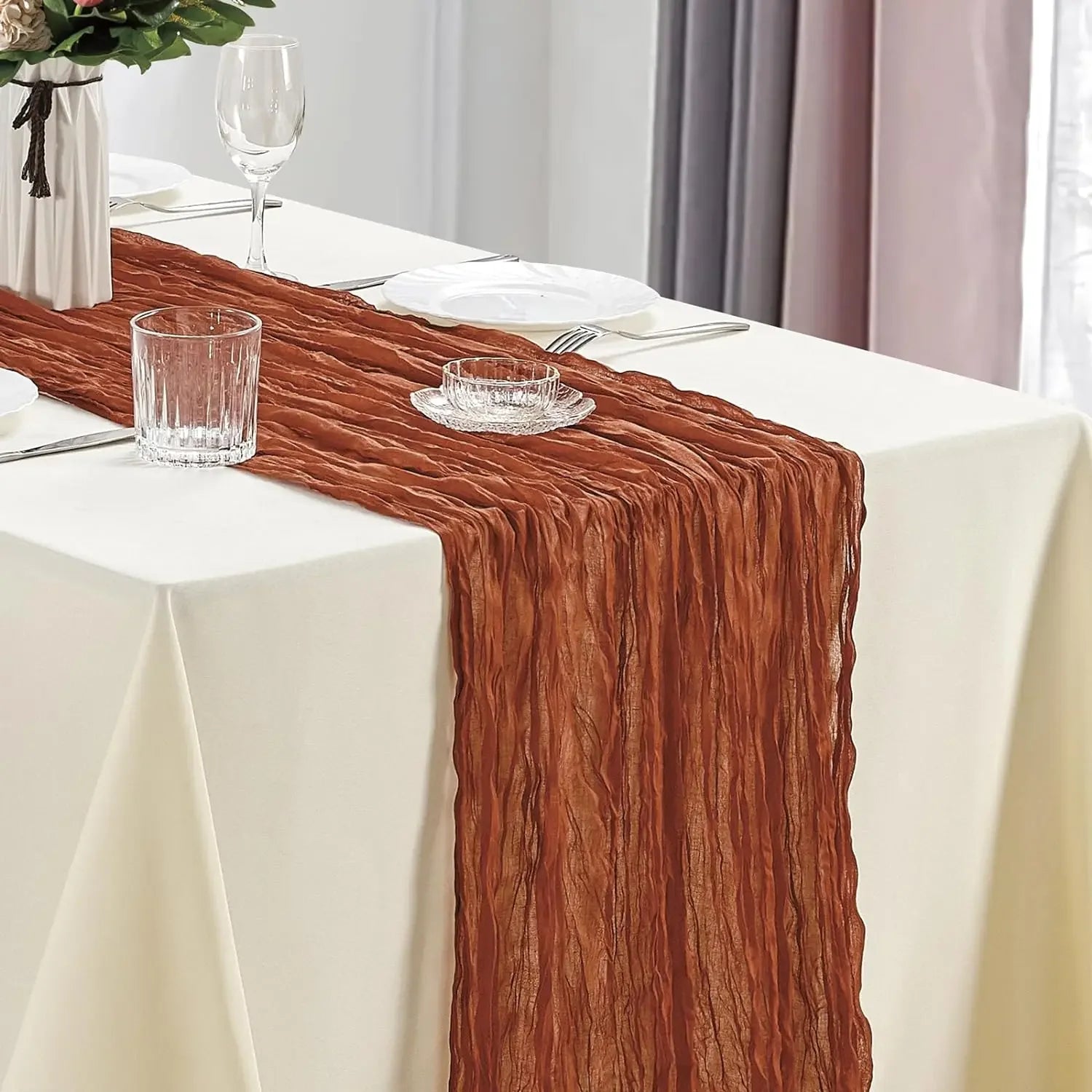 Boho Cheesecloth Table Runner for Rustic Weddings - Smarsty