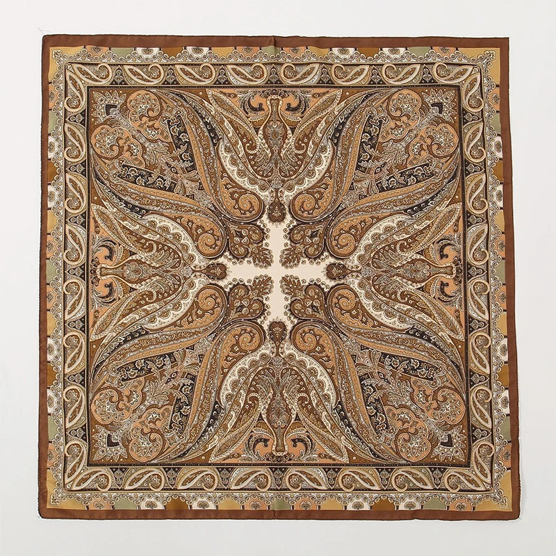 Bohemian Silk Square Scarf for Women Luxury Floral Print - Smarsty