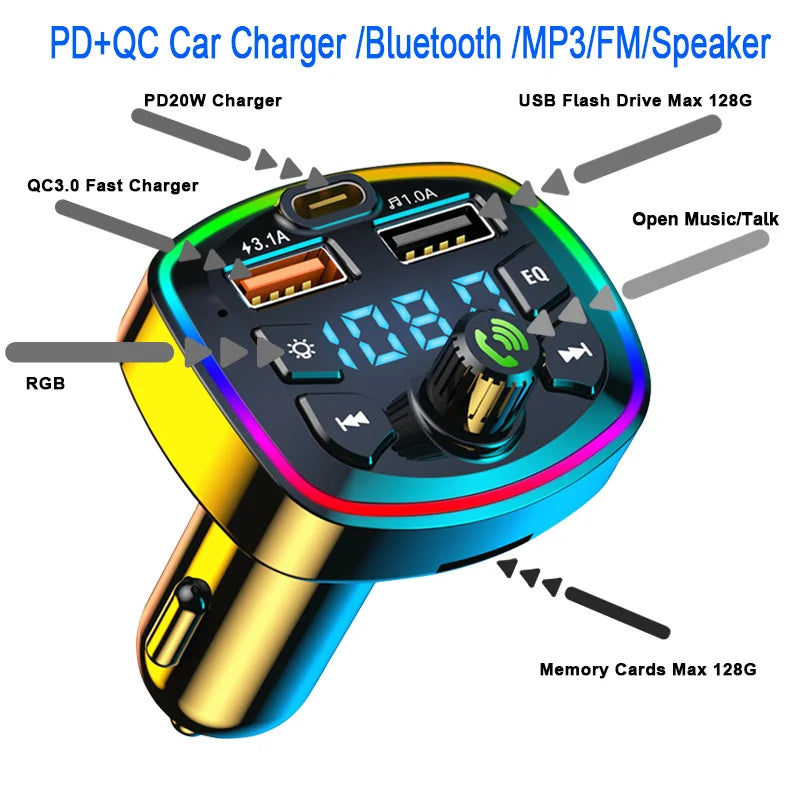 Car Bluetooth 5.0 FM Transmitter Wireless Adapter Mic Audio Receiver Auto MP3 Player 2.1A Dual USB Fast Charger Car Accessories - Smarsty