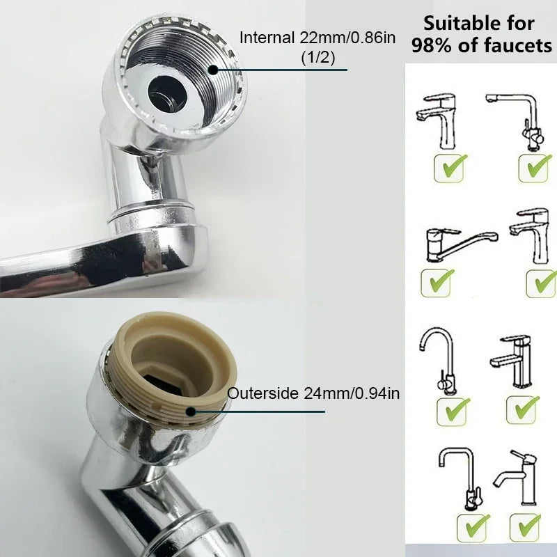 1080° Rotatable Extension Faucet Sprayer Head 2 Spray Modes Universal Bathroom Tap Extend Adapter Aerator - Smarsty