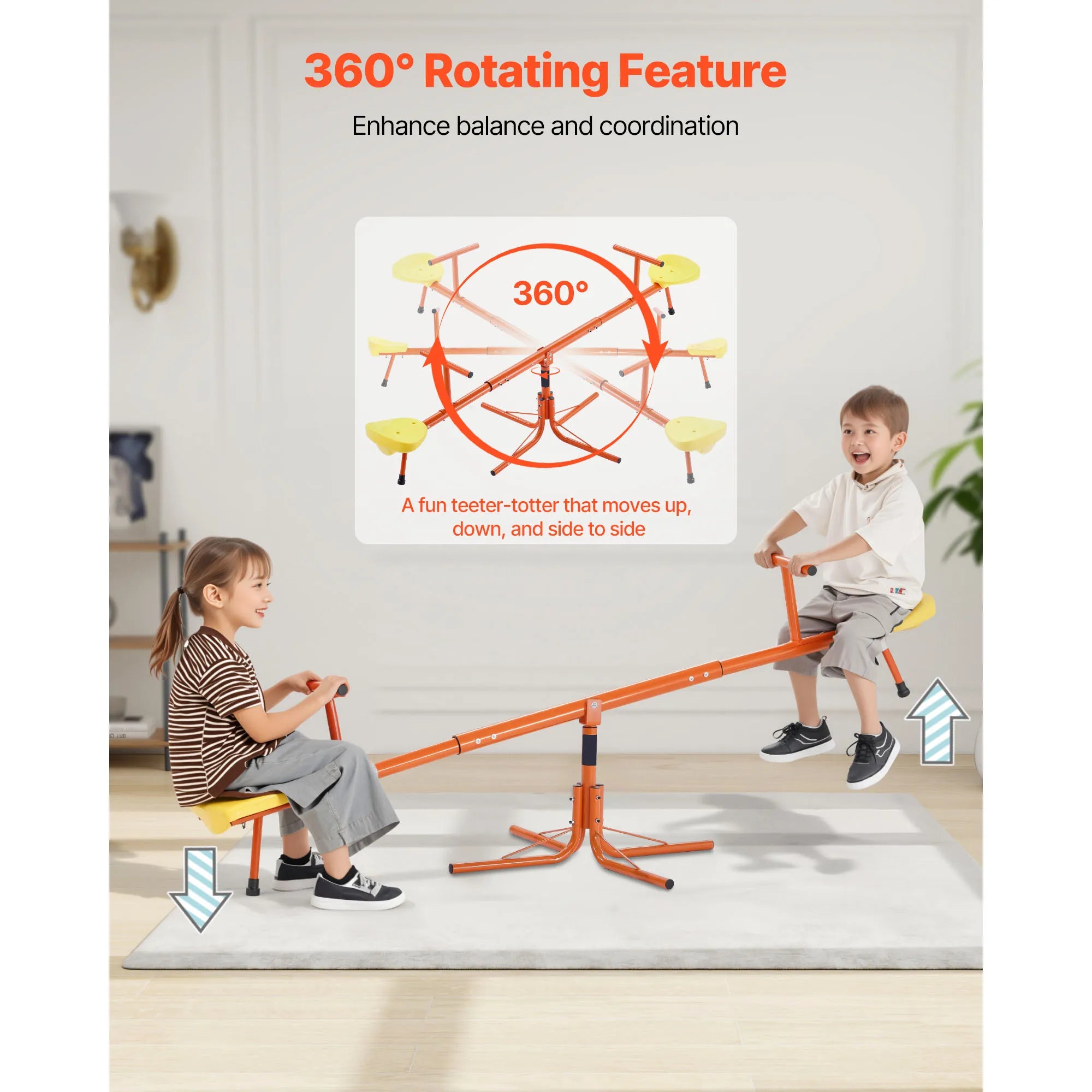 SucceBuy 100Lbs Kids Seesaw Sit and Spin Teeter Totter with 4-prong Support Legs for Children Outdoor Playground Equipment