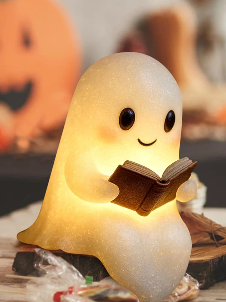 Cute Ghost Reading Book Lamp Halloween Ghost Night Light Halloween Decor for Bedroom Study Room Readers