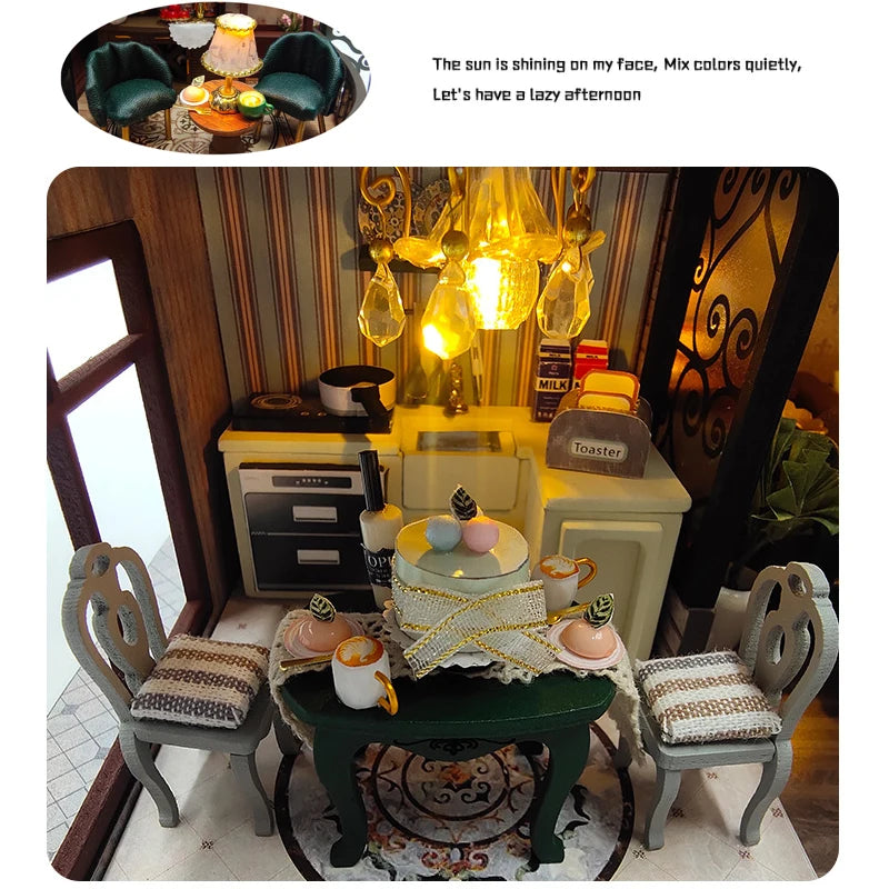 Wooden Doll House 3D Puzzle Assembly Building Model Kit Production Small Room Toys Home Bedroom Decoration With Furniture Light by Smarsty