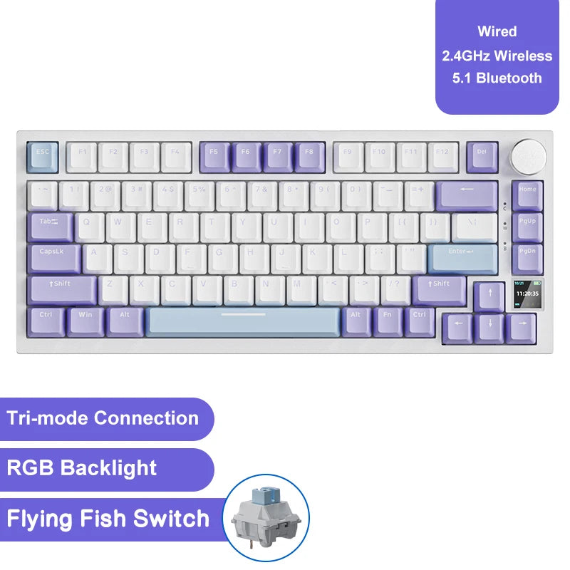 Mechanical Keyboard 82 Keys Wireless Bluetooth 5.1 Knob