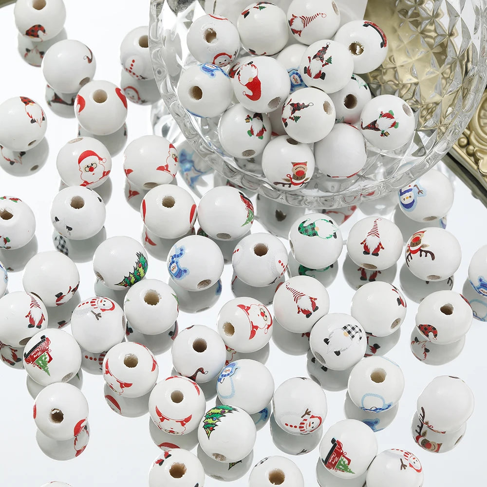 5/10pcs 16mm Wooden Beads Green Snowman Christmas Spacer Beads for DIY Bracelet Keychain Jewelry Making Handmade Accessories