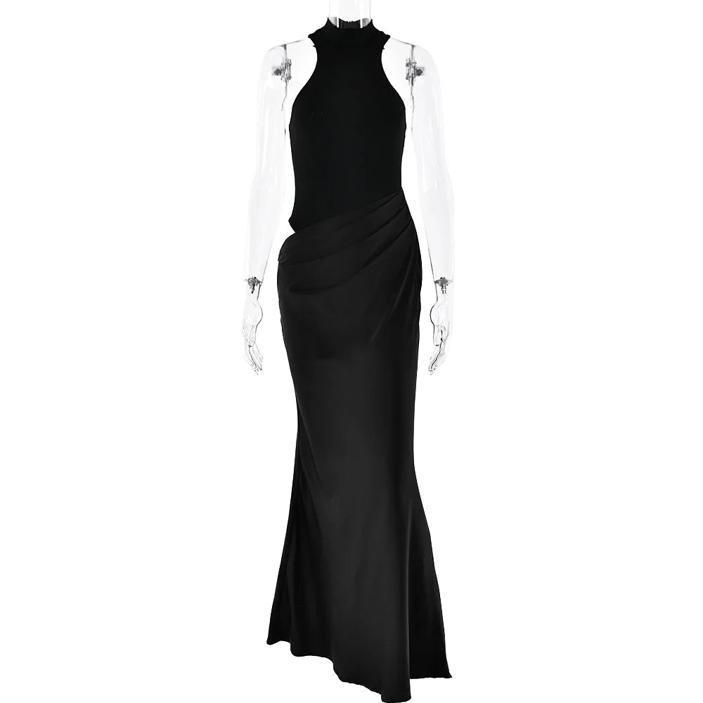 JULISSA MO Satin Sexy Hollow Out Women Maxi Dress Black Sleeveless High Waist Dress Female Autumn Skinny Elegant Party Clubwear - Smarsty