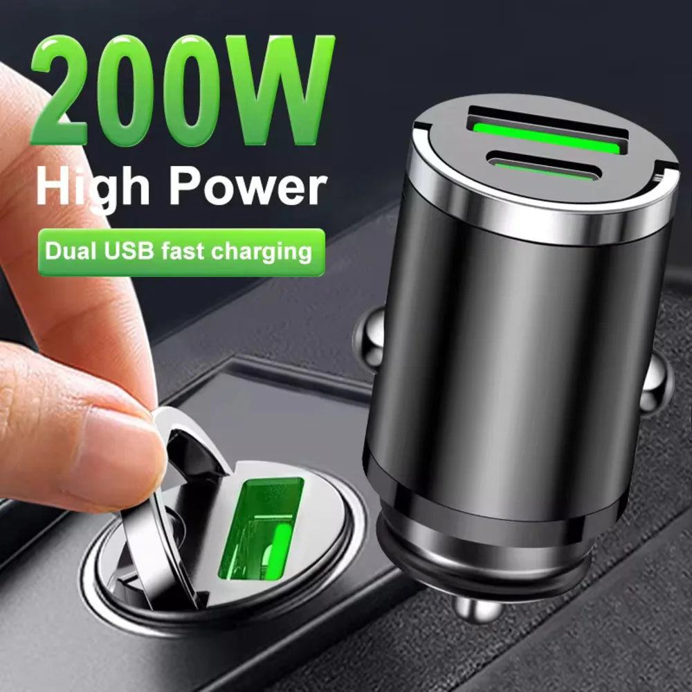 200W mini car charger fast charging for iPhone QC3.0 mini PD USB Type C car mobile phone charger for Xiaomi Samsung Huawei - Smarsty