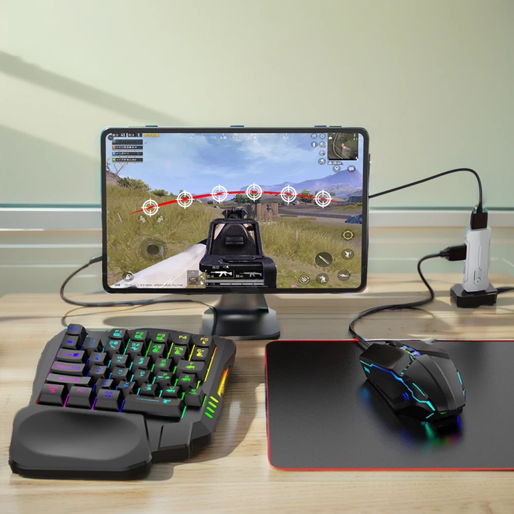 5 in 1 Mobile Game Converter Keyboard Mouse Gaming Set for PUBG Wired RGB Backlit Keyboard with Wrist Rest for Gamer Accessories