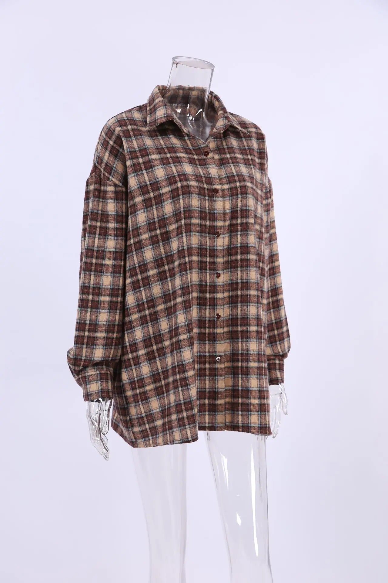Spring Autumn Vintage Plaid Checkered Shirt Women's Long Sleeve Blouse Loose Single Breasted Casual Shirt - Smarsty
