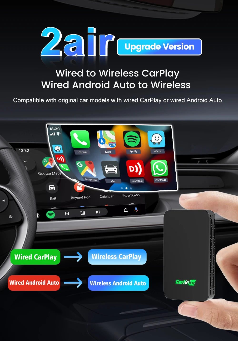 Wireless CarPlay Android Auto 2in1 Car Adapter Pro Box - Smarsty
