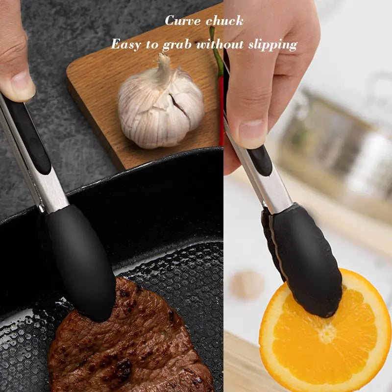 Black Silicone Food Tongs for Easy Cooking and Grilling - Smarsty