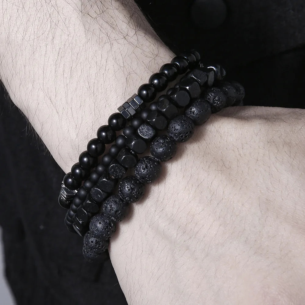 Men's Multi Layer Volcanic Stone Bead Bracelet Set - Smarsty