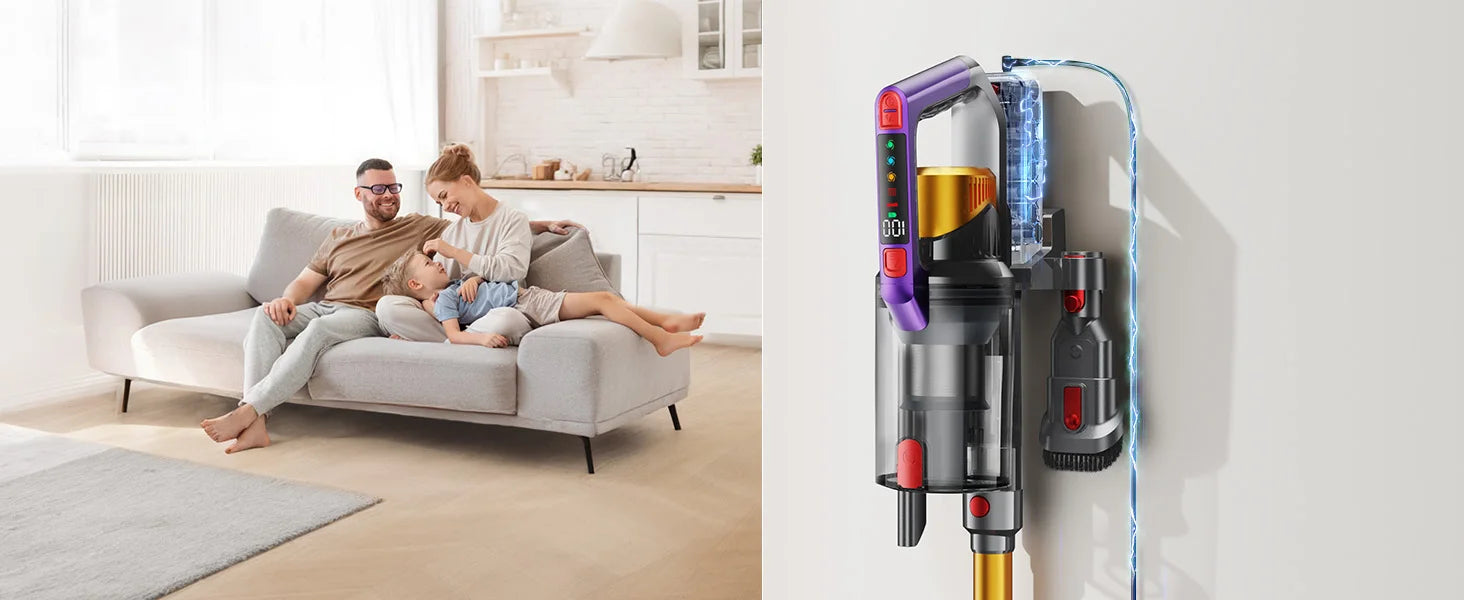 Kissof S17 Pro 550W/55KPA Cordless Vacuum Cleaner, 60Mins Self-Standing Vacuum Cleaners for Home, Anti-Tangle Stick Vacuum - Smarsty