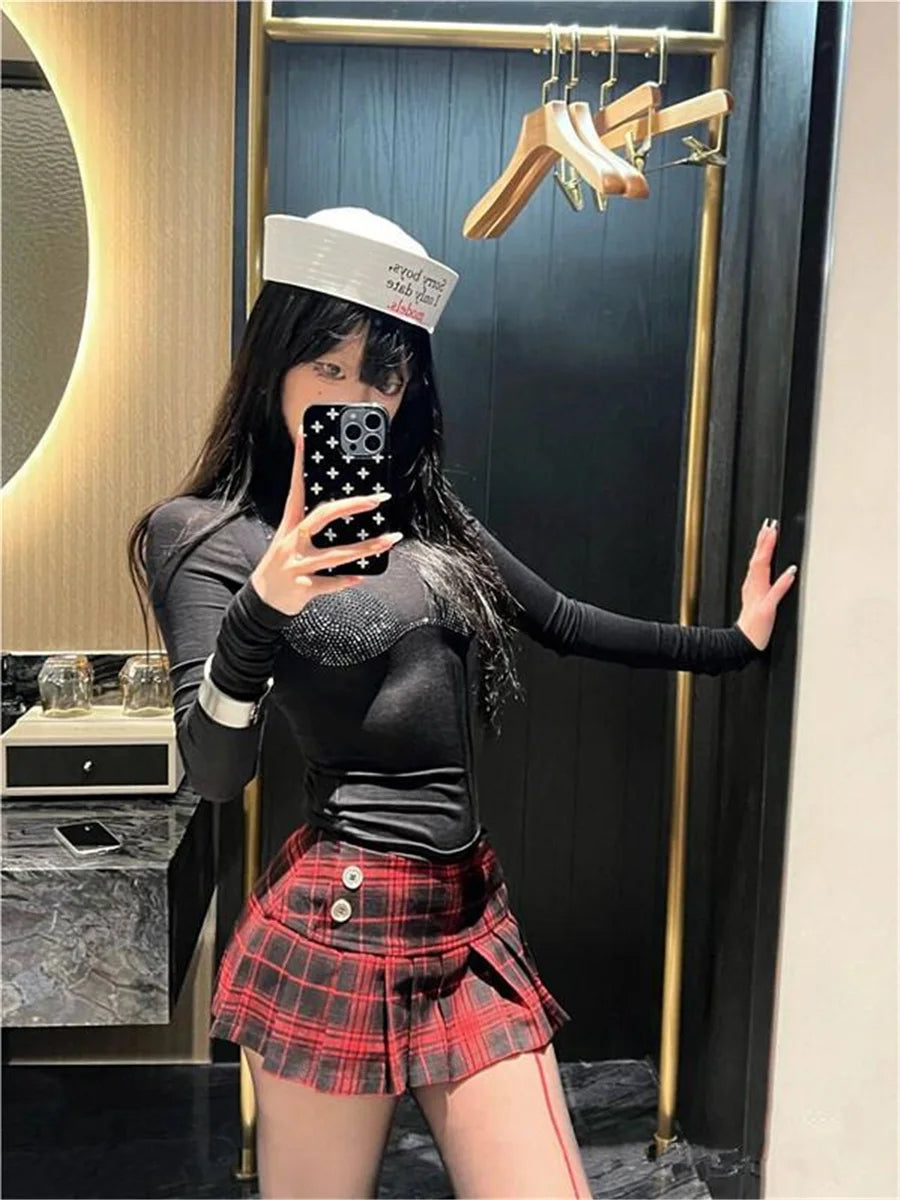 Summer Mini skirts for woman vintage korean fashion plaid skirts for women y2k skirts pleated red plaid skirts preppy style - Smarsty