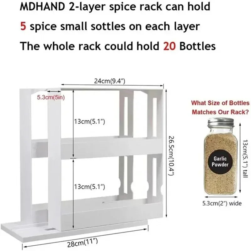 Multi-Function 2 Tier Rotate Spice Storage Rack Seasoning Swivel Storge Organizer Shelf kitchen bathroom creative household item by Smarsty