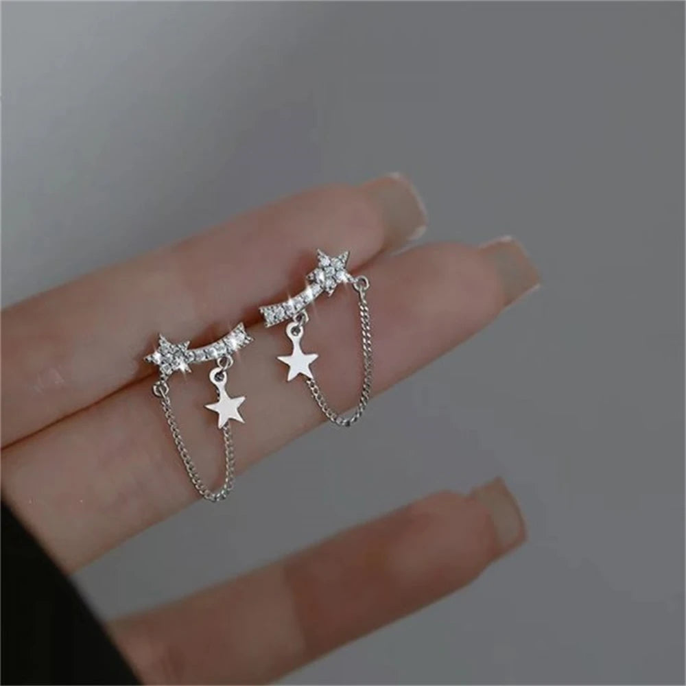 Korean Moon Butterfly Crystal Drop Earrings for Party Women - Smarsty