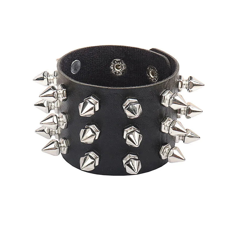 90s Punk Style PU Leather Spiked Bracelet - Smarsty