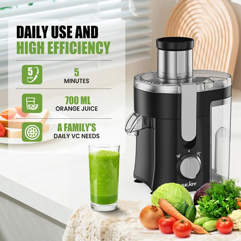 Sejoy Compact Fruits Juicer,Juice Extractor Machine Multiple Safety Features Operation Centrifugal Extractor Speed Adjustable