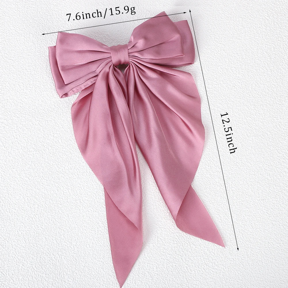 Girls Elegant Big Bow Satin Hair Clip Accessory - Smarsty