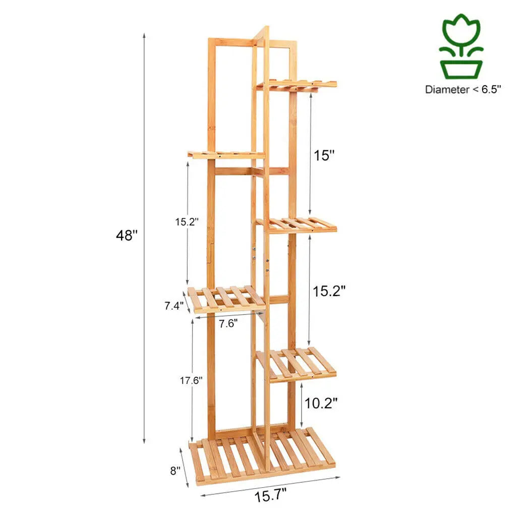 Bamboo 5 / 6 Tier Plant Stand Rack Multiple Flower Pot Holder Shelf Indoor Outdoor Planter Display Shelving Unit for Patio
