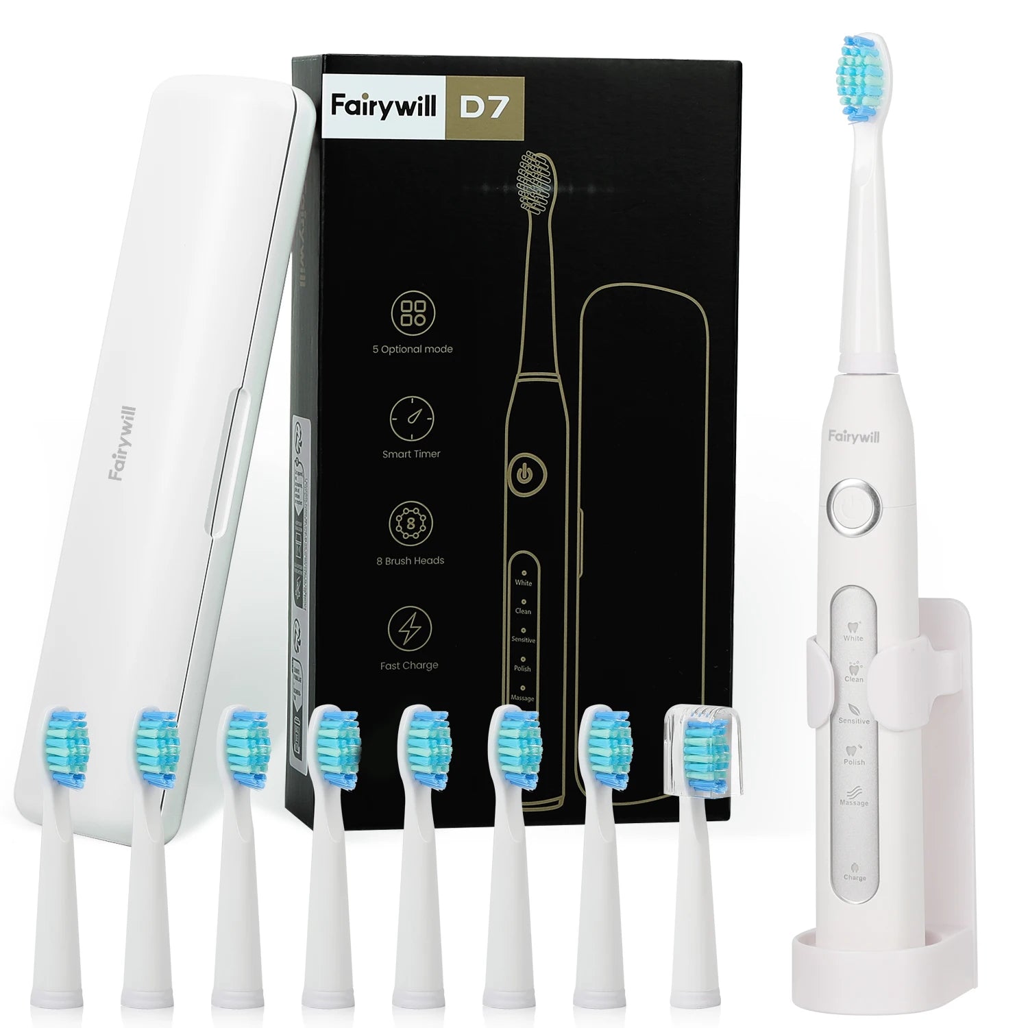 Fairywill FW507 Electric Sonic Toothbrush with Travel Case - Smarsty