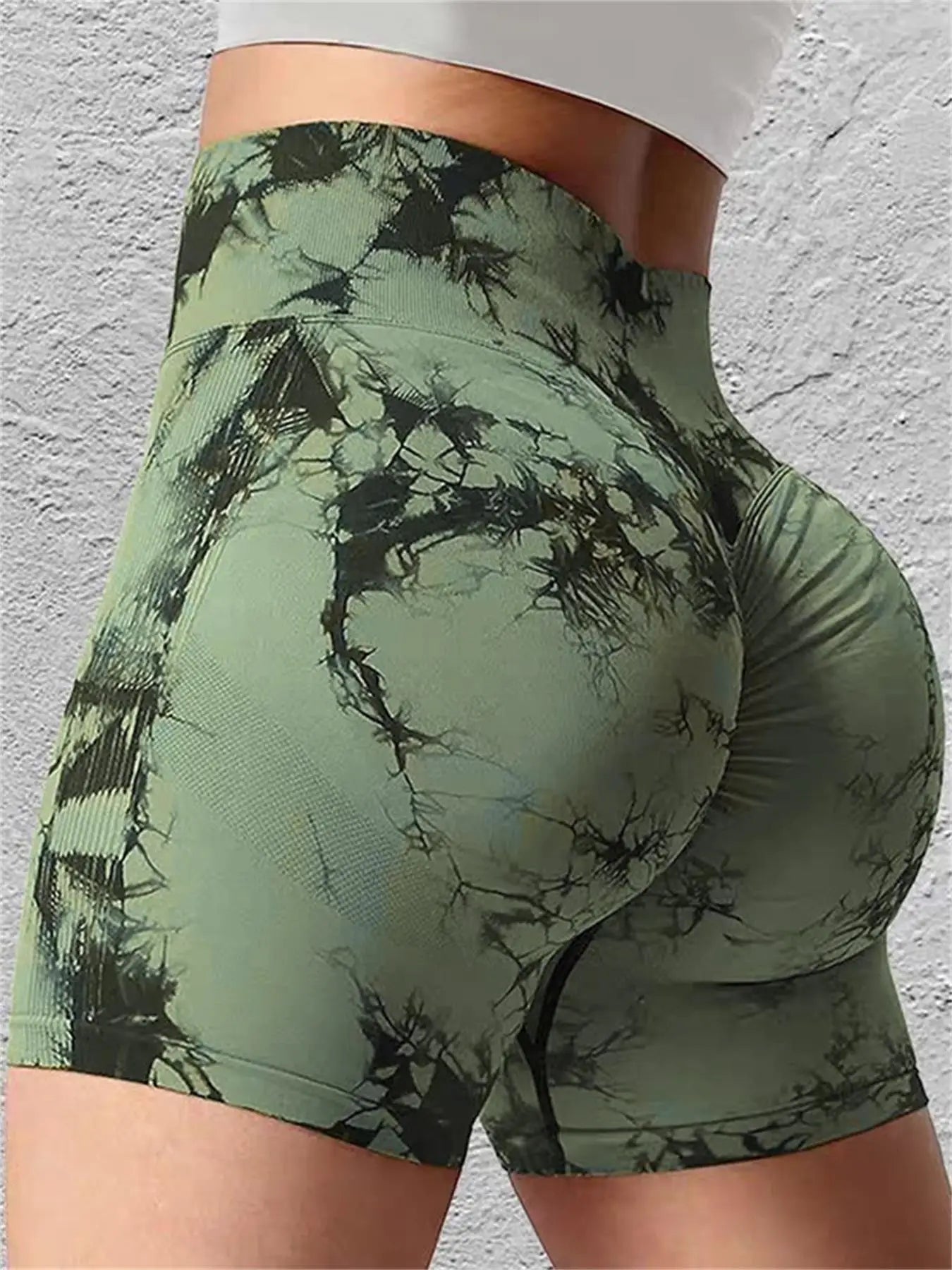 Women's Tie Dye Print Ruched High Waist Sports Shorts, Casual Comfy Breathable Seamless Skinny Shorts for Yoga Gym Workout - Smarsty