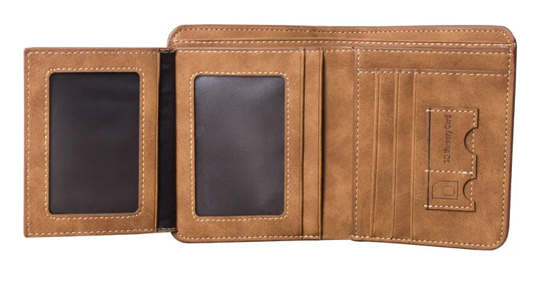 New Men Wallets Credit Card/ID Holder Vintage Brand Male Wallet High Quality PU Leather Photo Holder Foldable Short Men Purse - Smarsty