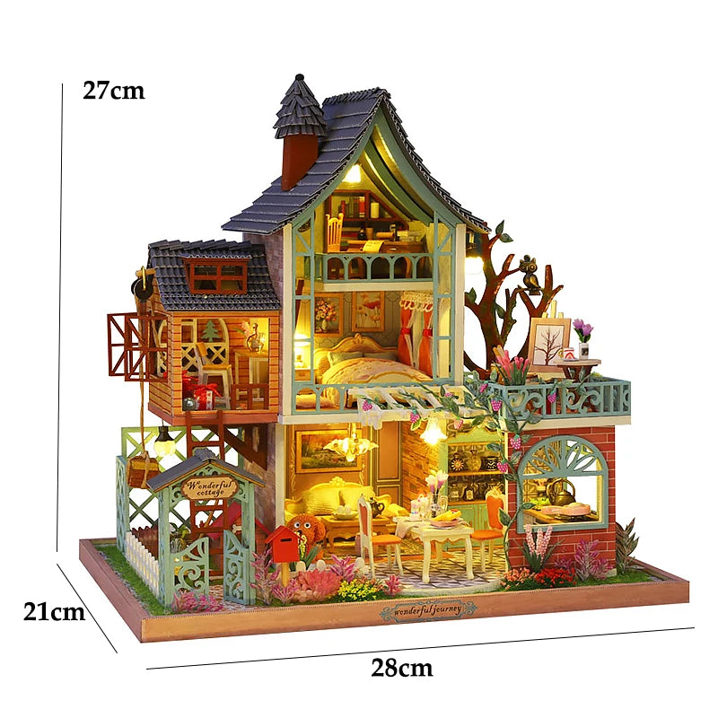 Wooden Miniature Doll House 3D Puzzle Assembly Building Model Kit Small Room Toys Home With Furniture Lighting Wooden Craft Gift by Smarsty